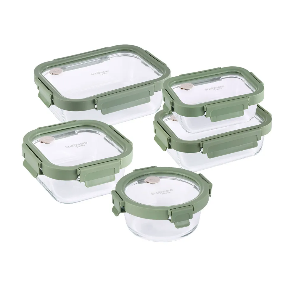 【CorelleBrands 康寧餐具】文青款 全可拆玻璃保鮮盒五件組(E01)