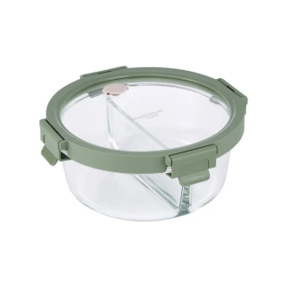 【CorelleBrands 康寧餐具】文青款 分隔圓形全可拆玻璃保鮮盒950ml