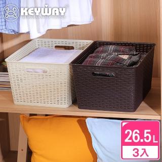 【KEYWAY 聯府】藤森收納籃26.5L-3入(置物籃 藤紋 鄉村風 MIT臺灣製造)