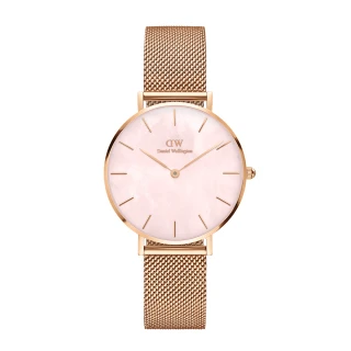 【Daniel Wellington】DW 手錶  Petite Melrose Pearl 32mm珍珠貝米蘭金屬錶-玫瑰金(DW00100516)