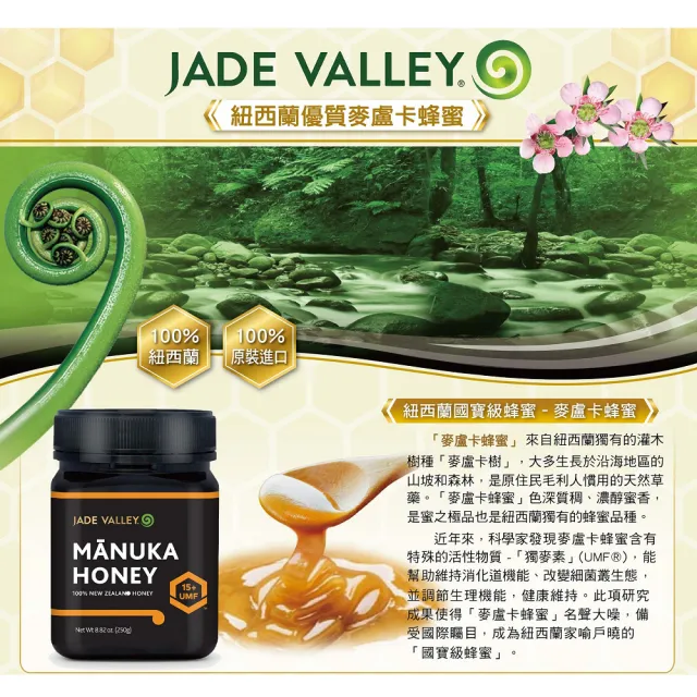 【Jade Valley】紐西蘭UMF15+麥蘆卡蜂蜜(250g 2入組)