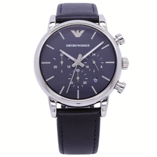 【EMPORIO ARMANI】ARMANI 簡單上班族的時尚經典優質三眼腕錶-銀黑-AR1733