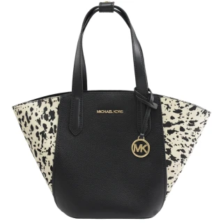 【Michael Kors】圓標MK LOGO斑點拼接手提肩背托特包(黑白)