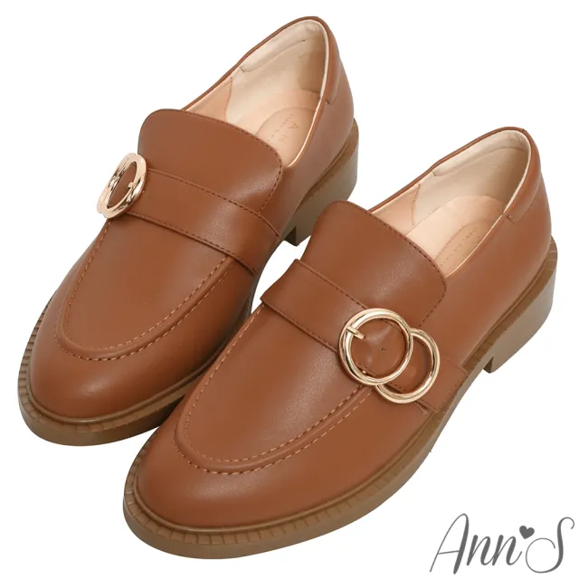 【Ann’S】肉肉腳必備-自由調節鬆緊金圓扣舒適樂福鞋3cm(棕)