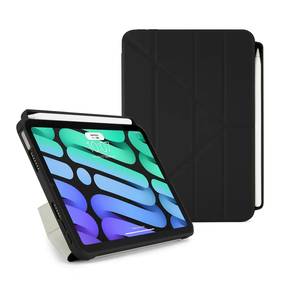 【Pipetto】2021 第6代 8.3吋 Origami Pencil 多角度多功能保護套 內建筆槽 -黑色(iPad mini 6 8.3吋)