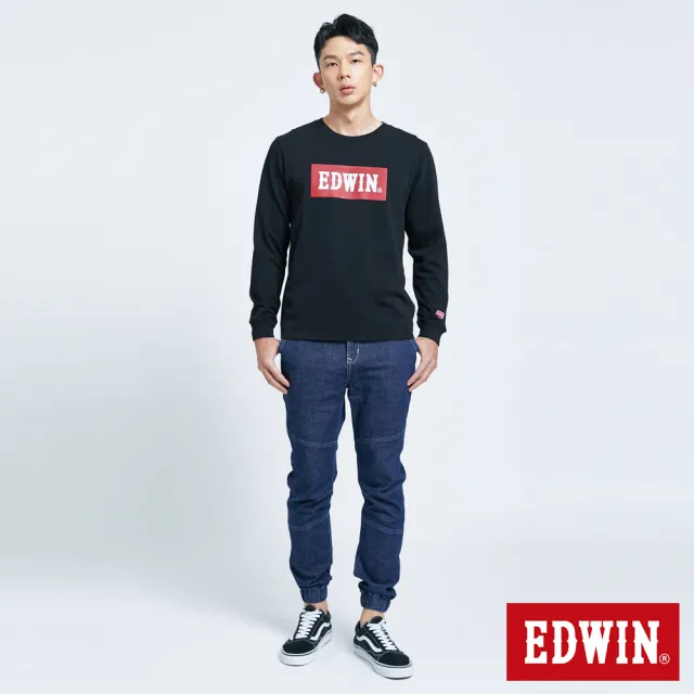 【EDWIN】男裝 經典仿繡大LOGO BOX長袖T恤(黑色)