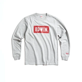 【EDWIN】男裝 經典仿繡大LOGO BOX長袖T恤(淺灰色)