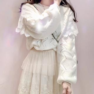 【BBHONEY】韓風甜美蕾絲拼接荷葉針織衫 毛衣(網美必備款)