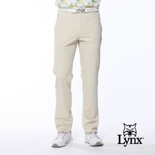 【Lynx Golf】男款日本進口布料拉鍊口袋設計後袋配布剪接平口休閒長褲(卡其色)