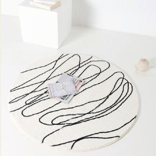 【Jun Jun】羊羔絨圓形地毯 小清新手繪風 120CM(筆觸線條)