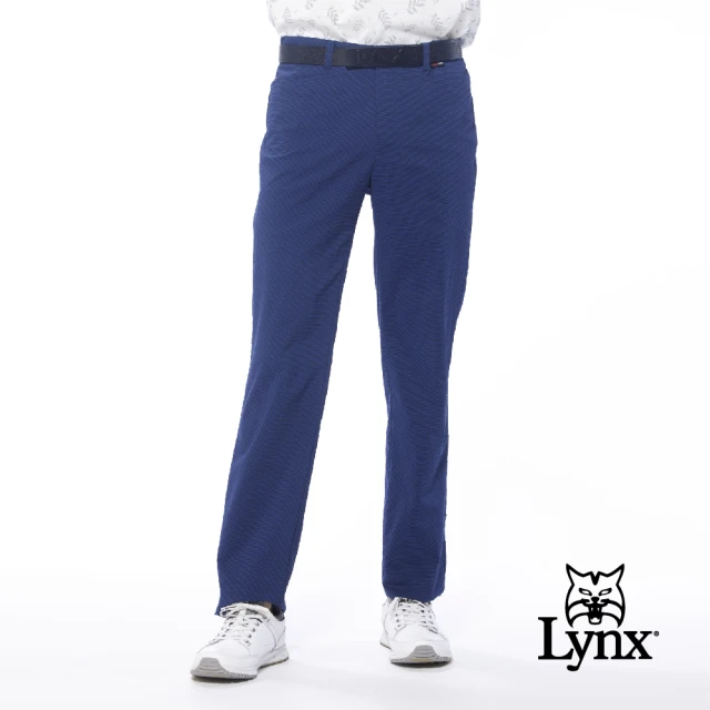 Lynx Golf 男款日本進口布料細格暗紋紳士風平口休閒長褲(深藍色)