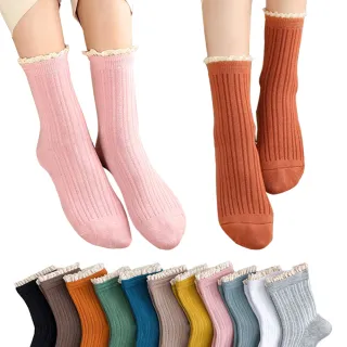 【WINCEYS】甜美風花邊透氣吸汗棉襪 休閒襪 女襪(5雙組)