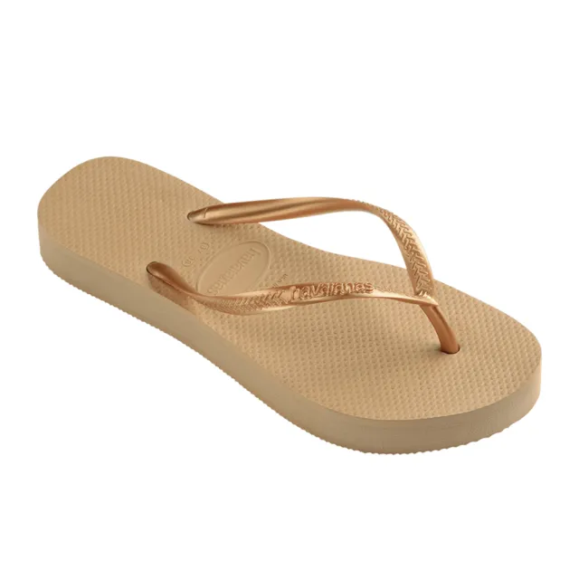 【havaianas 哈瓦仕】拖鞋 女鞋 夾腳拖 厚底 巴西 Slim Flatform 金色 4144537-0570W(哈瓦士)