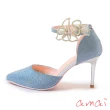 【amai】繞踝尖頭細跟高跟鞋 新娘鞋 婚鞋 伴娘鞋 宴會鞋 兩穿 性感 大尺碼 台灣製 WD-01BU(藍色)