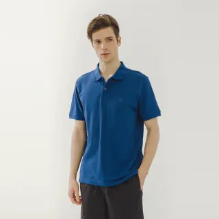 【Hang Ten】男裝-基本款舒適腳丫繡花POLO衫(藍)