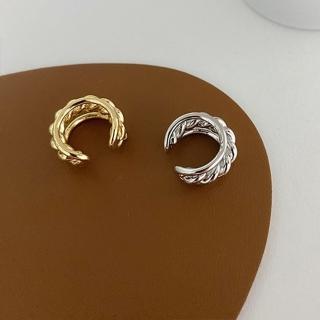 【NDM 南大門】法式三層金屬 不對稱耳骨夾式耳環無耳洞耳扣(1個入)