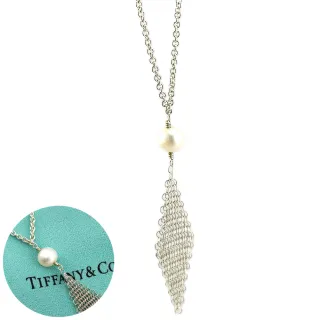 【Tiffany&Co. 蒂芙尼】925純銀-珍珠與網紗墜飾項鍊(展示品)