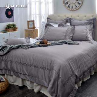 【CASA BELLE】《極線絮語》特大匹馬棉刺繡防蹣抗菌吸濕排汗兩用被床包組(多色可選 匹馬棉 床包+枕套) 涼被