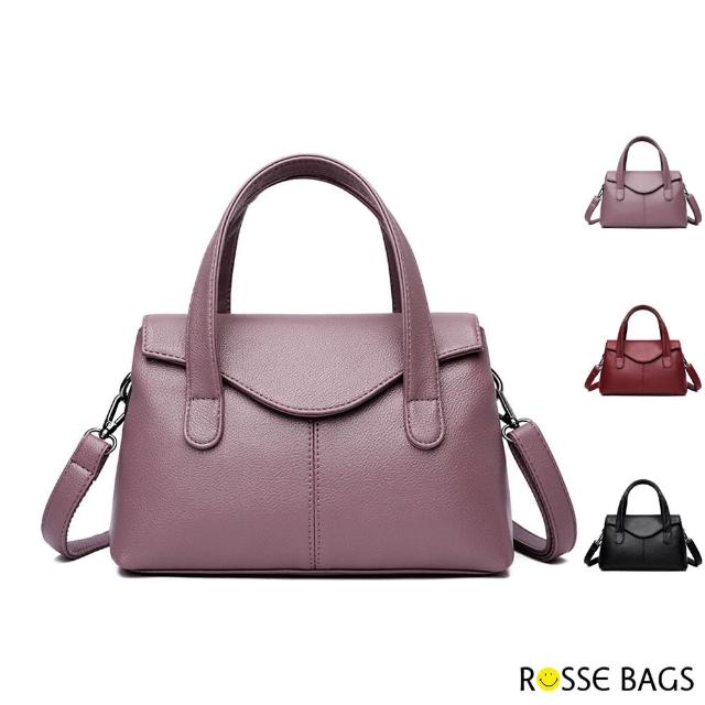 【Rosse Bags】經典質感軟皮手提肩背包(現+預  酒紅色 / 紫色 / 黑色)