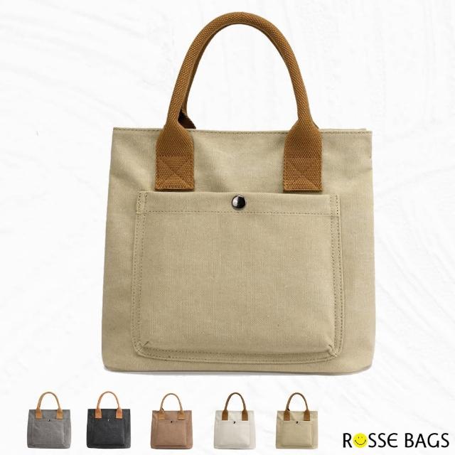 【Rosse Bags】復古百搭帆布質感手提包(現+預  黑 / 白 / 棕 / 灰 / 卡其)