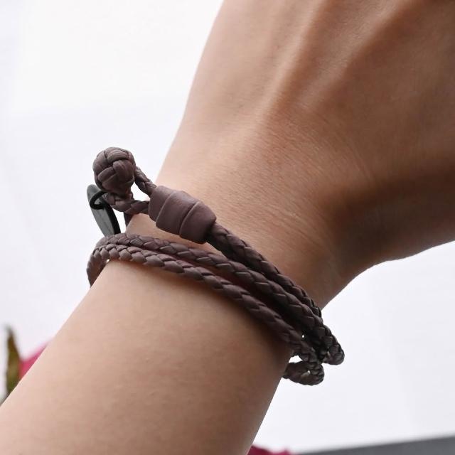 【BOTTEGA VENETA 寶緹嘉】簡約 編織LOGO雙鐵牌吊飾雙圈手環 粉芋 