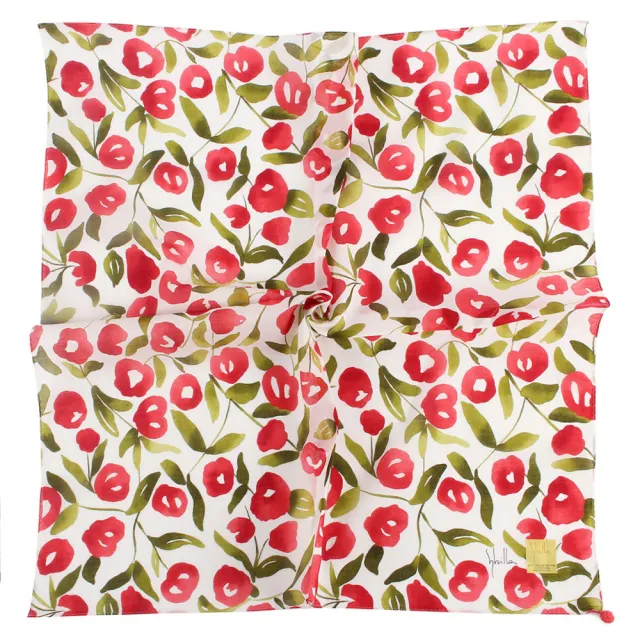 【Sybilla】花團錦簇彩繪純綿方巾手帕領巾(紅色)