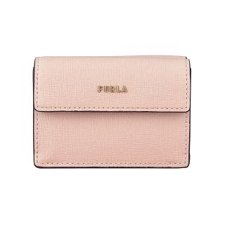 【FURLA 芙拉】FURLA☆ Babylon金字LOGO防刮牛皮3卡扣式三折短夾(芭雷粉)