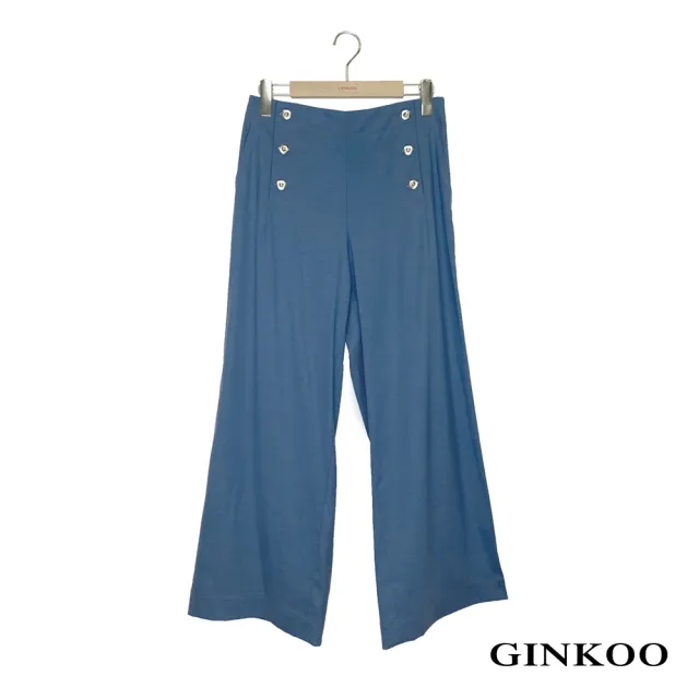 【GINKOO 俊克】雙排釦牛仔寬褲