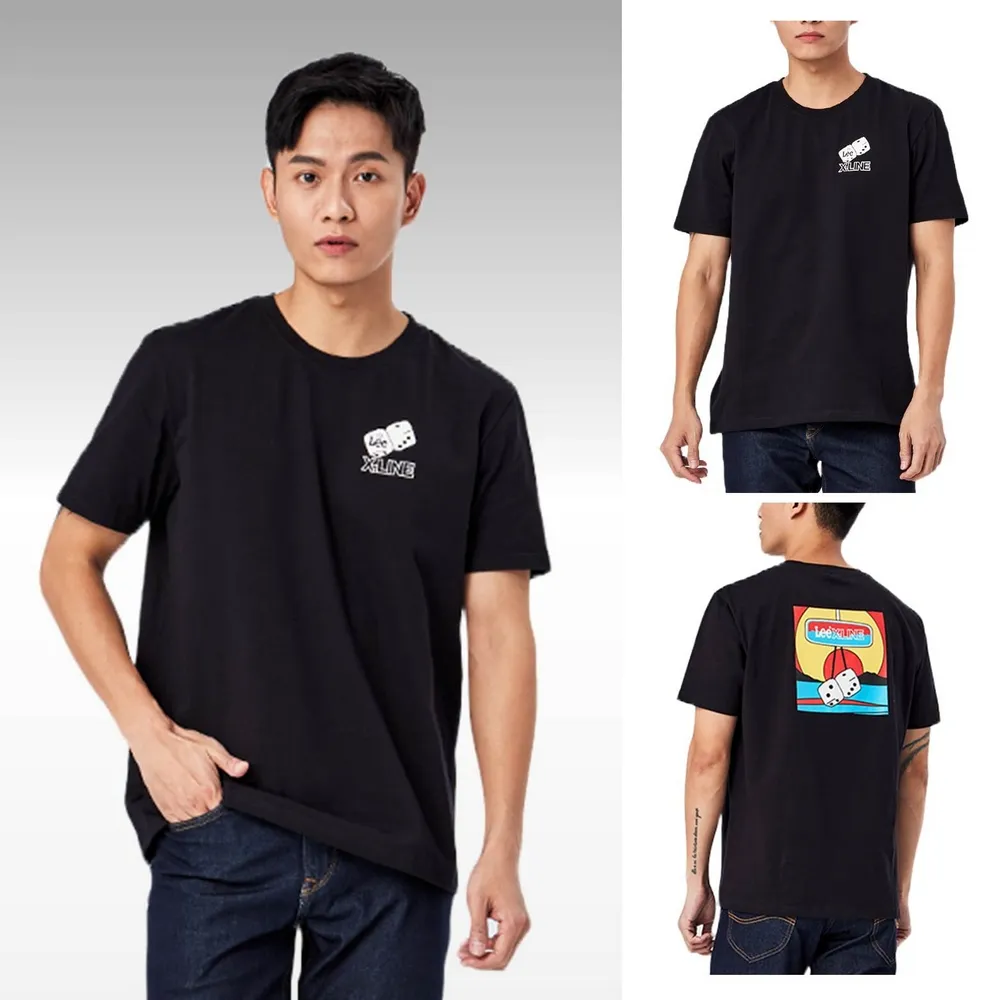 【Lee 官方旗艦】男裝 短袖T恤 / 多彩骰子 塗鴉黑 標準版型 / X-LINE 系列(LL220018K11)