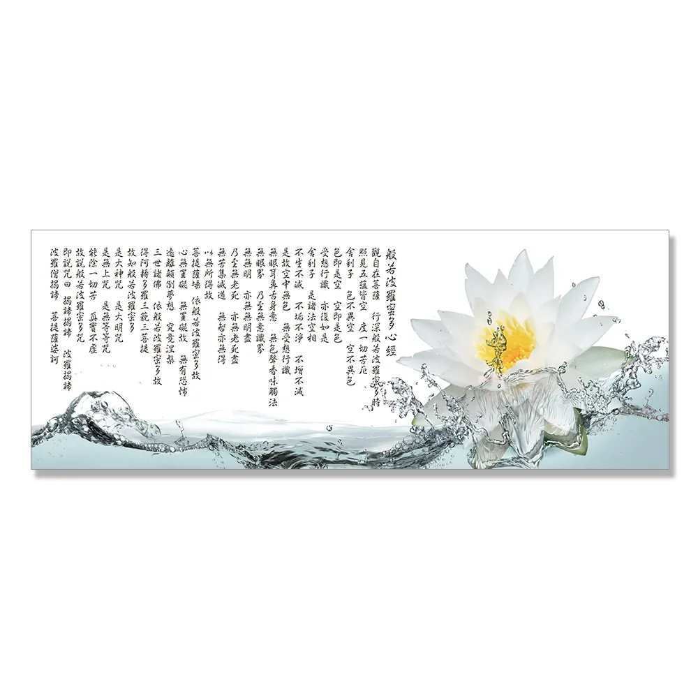 【24mama 掛畫】單聯式 油畫布 蓮花 白色花卉 現代 簡約 水 無框畫-80x30cm(般若波羅密多心經)