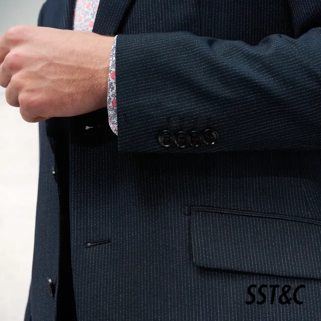 【SST&C 最後65折】藏青條紋修身西裝外套0112203004