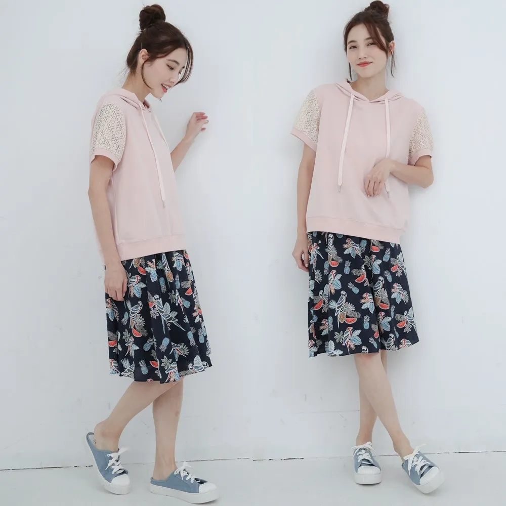 【PINK NEW GIRL】渡假風熱帶鸚鵡半身裙 I3610ED(藍色/丈青色)