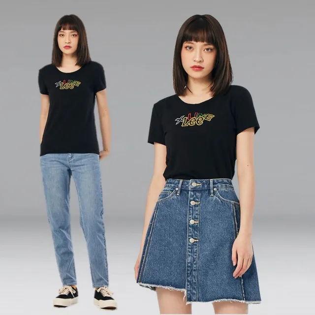 【Lee】出清品-女裝 短袖T恤 / 多彩框邊 氣質黑 標準版型 / X-LINE 系列(LL220026K11)