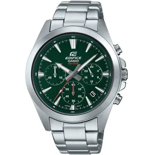 【CASIO 卡西歐】EDIFICE 簡約運動風三眼計時手錶-綠 畢業禮物(EFV-630D-3A)