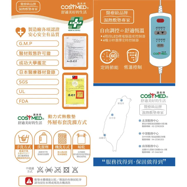 【COSYMED 適美得】動力式熱敷墊H-02(ㄇ型50x58cm 肩頸適用 二年保固 濕熱電熱毯)