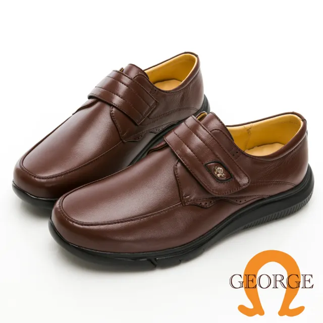 【GEORGE 喬治皮鞋】舒適系列 柔軟羊皮寬楦黏帶氣墊皮鞋 -咖 135020BR-20