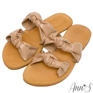 【Ann’S】水洗牛皮-棉柔雙蝴蝶結圓頭平底涼拖鞋(杏)