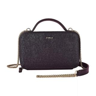 【FURLA 芙拉】FURLA Babylon金字LOGO牛皮拉鍊迷你手提斜背包(黑)