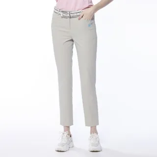 【Lynx Golf】女款吸濕排汗彈性布料後片透氣織帶設計窄管九分褲(卡其色)