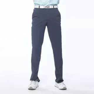 【Lynx Golf】男款彈性舒適拉鍊口袋腰圍羅紋鬆緊袋設計平口休閒長褲(深灰色)