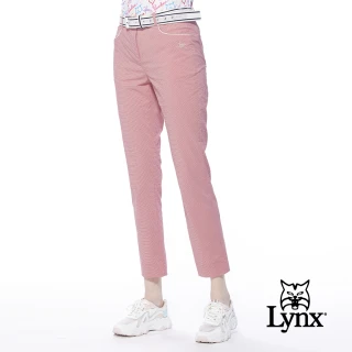 【Lynx Golf】女款日本進口布料彈性經典格紋口袋出芽設計窄管九分褲(紅色)