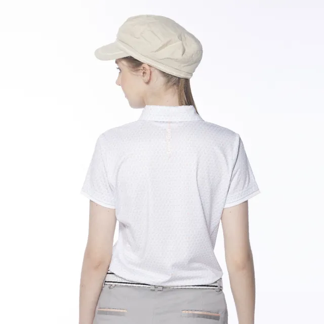 【Lynx Golf】女款吸濕排汗假兩件式滿版高爾夫球印花短袖POLO衫/高爾夫球衫(淺灰色)