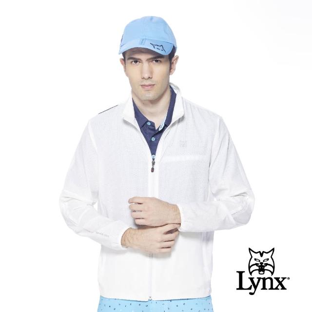 【Lynx Golf】男款吸排透氣易溶紗材質3M反光印花隱形拉鍊口袋長袖外套(白色)