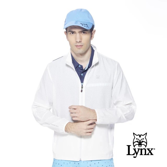 Lynx Golf 男款吸排透氣易溶紗材質3M反光印花隱形拉鍊口袋長袖外套(白色)