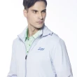 【Lynx Golf】男款輕量透氣LOGO鬆緊帶設計拉鍊口袋連帽可拆式長袖外套(淺灰色)