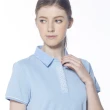 【Lynx Golf】女款吸濕排汗格紋領片門襟繡花設計短袖POLO衫(淺藍色)