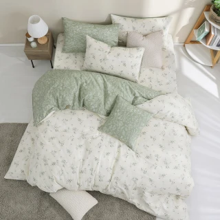 【HOYACASA】100%精梳棉兩用被床包組-植光綠映(雙人-天絲入棉30%)