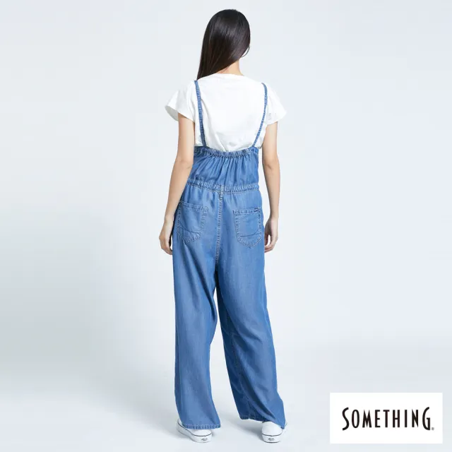 【SOMETHING】女裝 綁繩寬鬆吊袋牛仔長褲(中古藍)