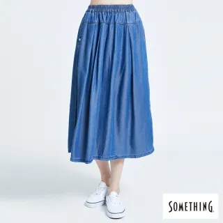 【SOMETHING】女裝 NEO FIT休閒打摺牛仔長裙(漂淺藍)