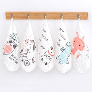【優貝選】俏皮圖案純綿柔軟嬰幼兒水洗六層紗布方巾(五件組)
